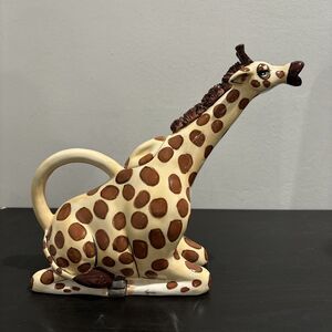 Blue Sky Signed Lynda Corneille Giraffe Ceramic Teapot Animal Safari Whimsical